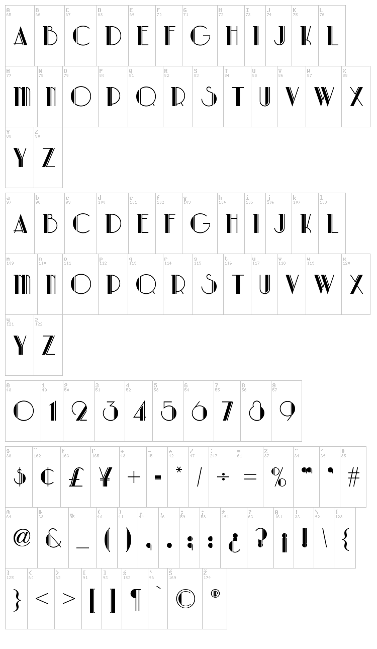 Park Lane NF font map